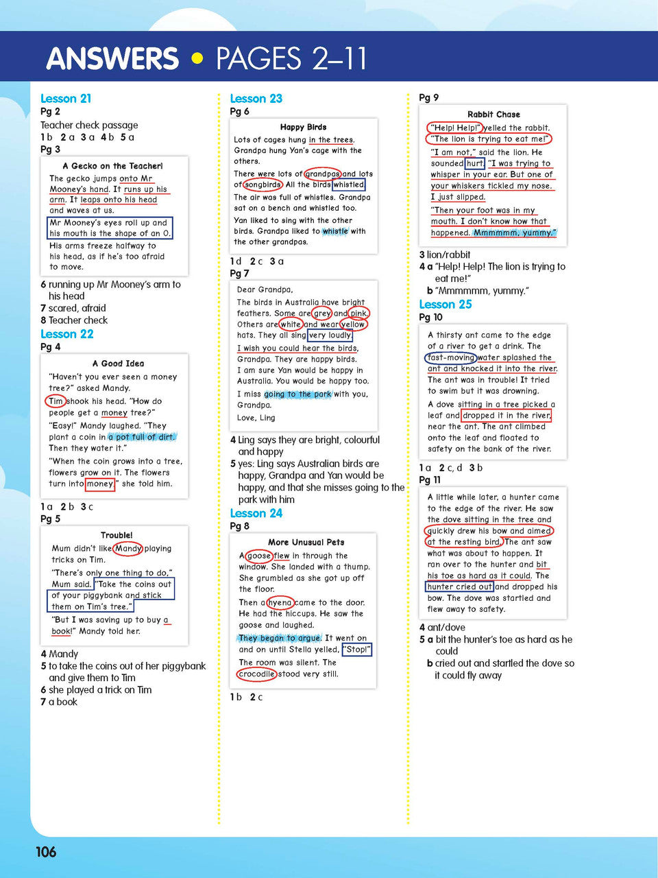 Inside page preview from the ABC Reading Eggspress Comprehension and Grammar Year 2 workbook, showing full-colour lesson activities