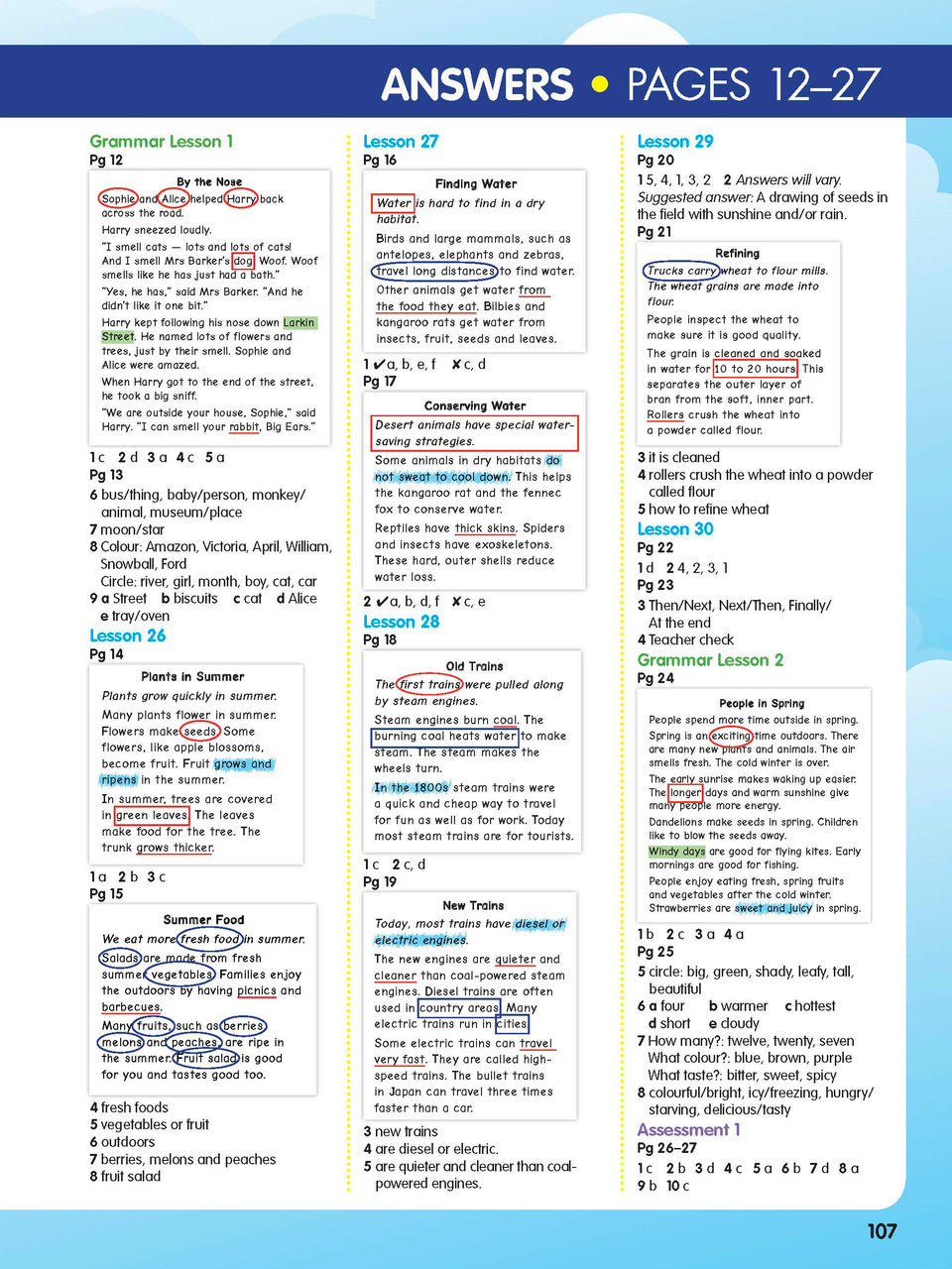 Sample practice page from the ABC Reading Eggspress Comprehension and Grammar Year 2 workbook, showing full-colour lesson activities