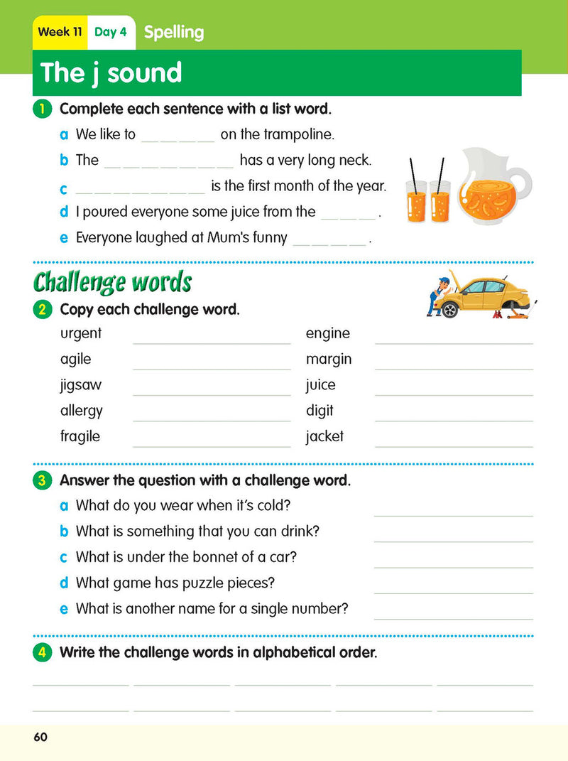 Sample practice page from the ABC Reading Eggspress Reading Skills Year 2 workbook, showing full-colour lesson activities