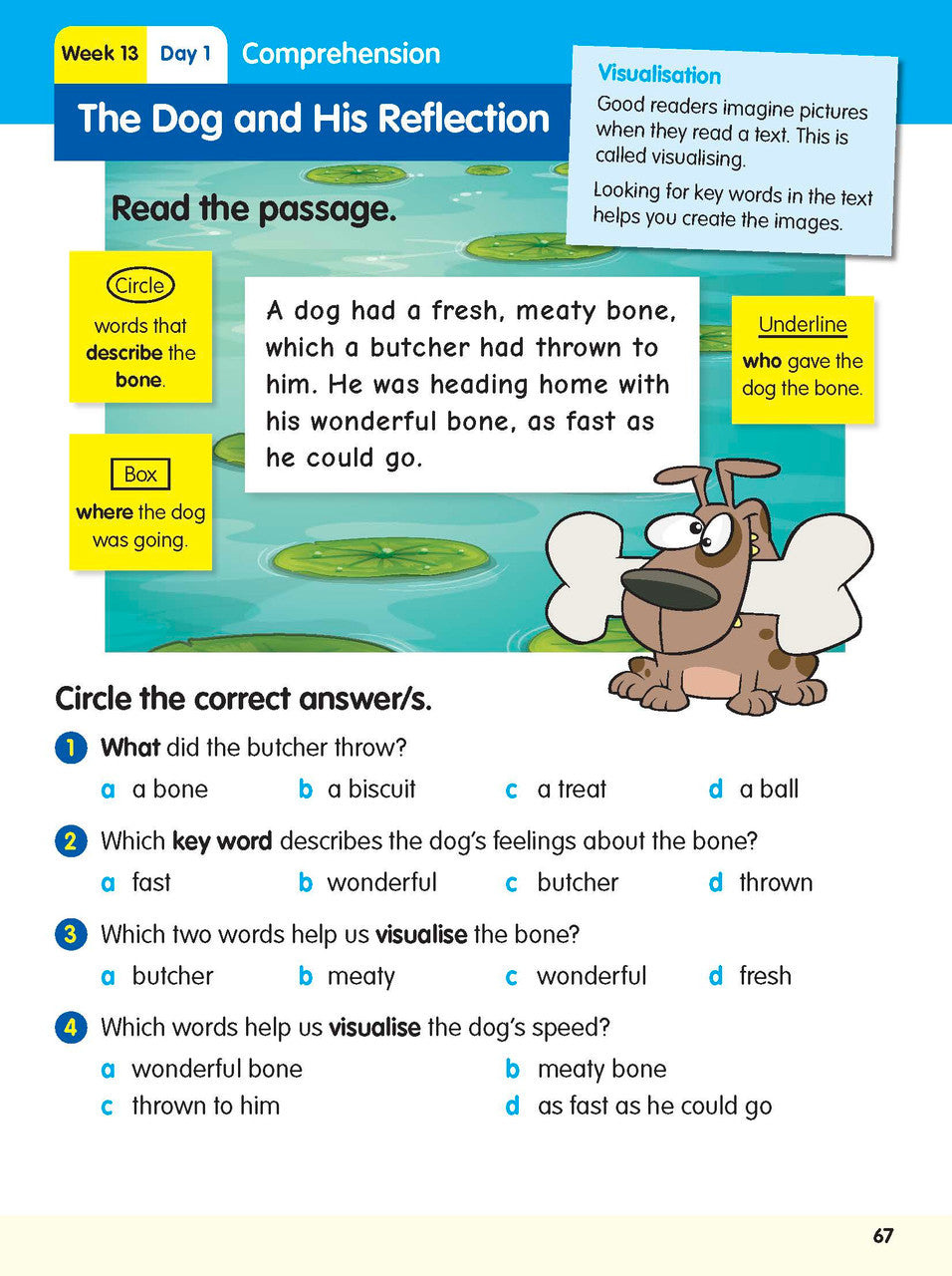 Sample interior page from the ABC Reading Eggspress Reading Skills Year 2 workbook, showing full-colour lesson activities