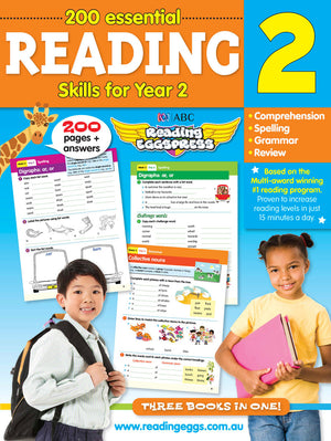 Front cover of the ABC Reading Eggspress Reading Skills Year 2 workbook, showing the series branding and title