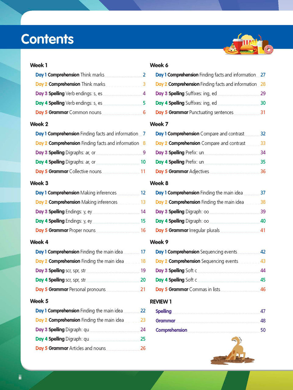 Sample interior page from the ABC Reading Eggspress Reading Skills Year 2 workbook, showing full-colour lesson activities