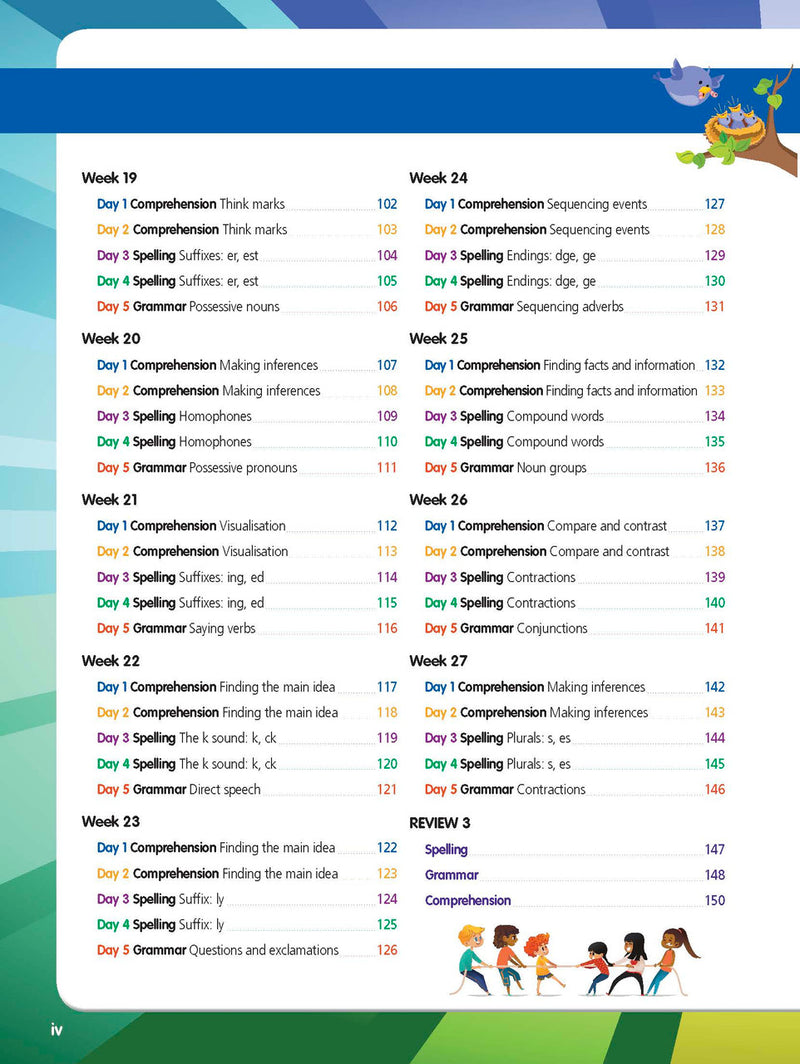Inside page preview from the ABC Reading Eggspress Reading Skills Year 2 workbook, showing full-colour lesson activities