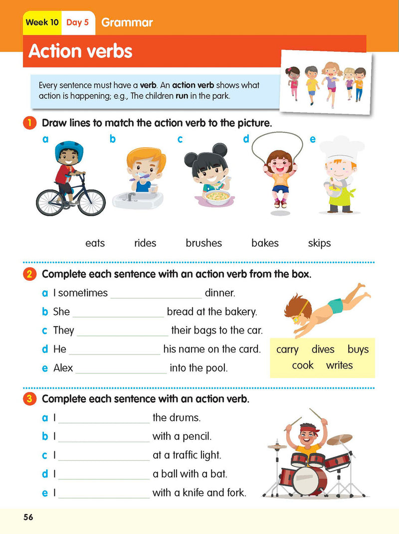 Inside page preview from the ABC Reading Eggspress Reading Skills Year 2 workbook, showing full-colour lesson activities