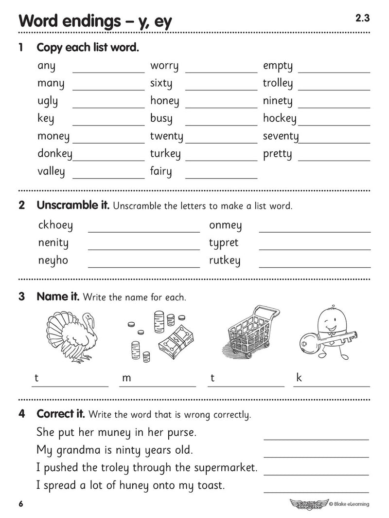 Sample interior page from the ABC Reading Eggspress Spelling Workbook Year 2, showing written spelling activities