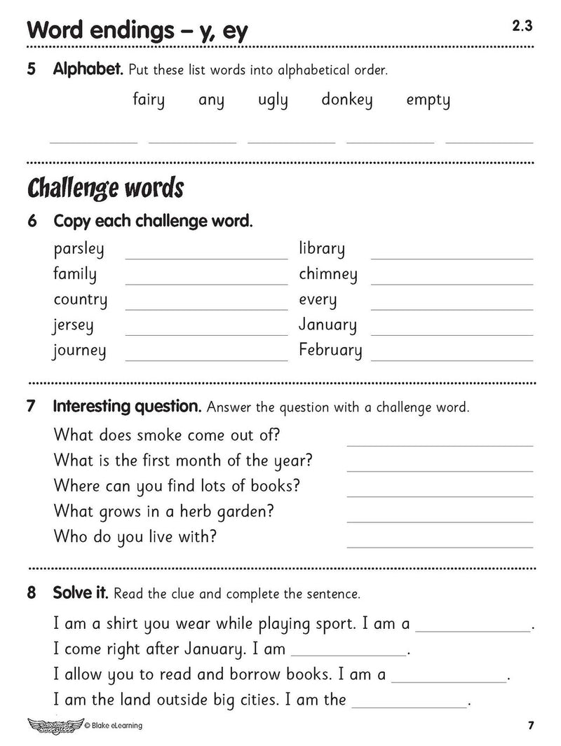 Sample interior page from the ABC Reading Eggspress Spelling Workbook Year 2, showing written spelling activities