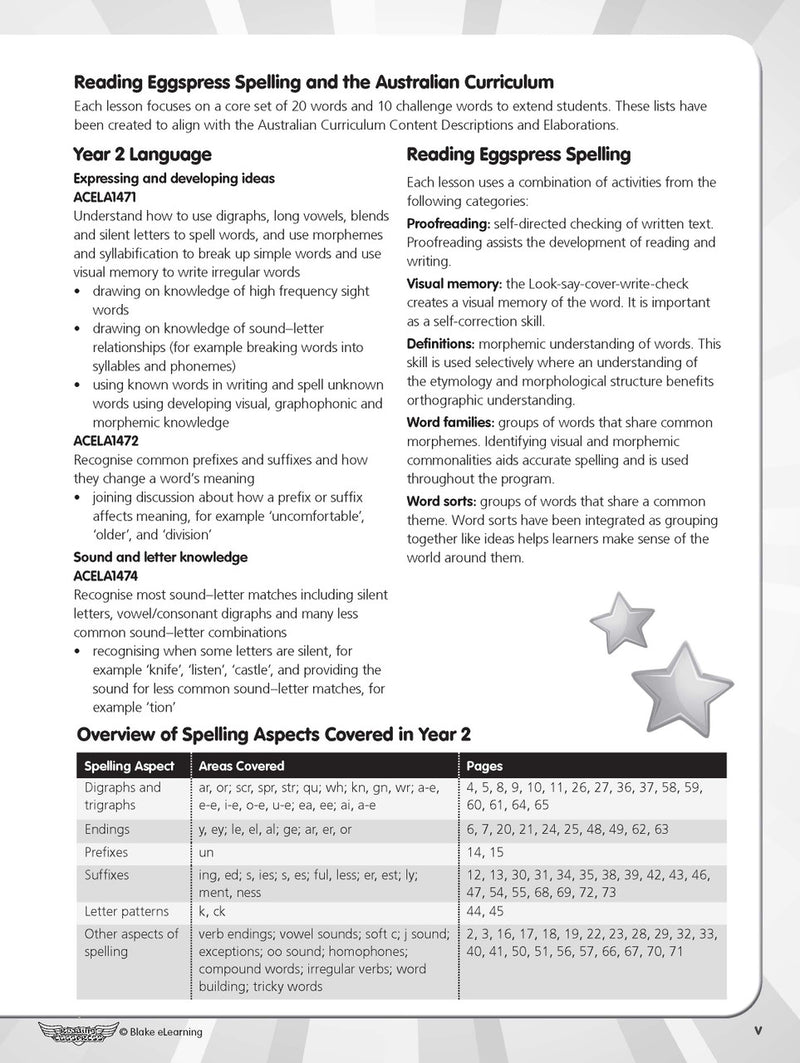 Sample interior page from the ABC Reading Eggspress Spelling Workbook Year 2, showing written spelling activities