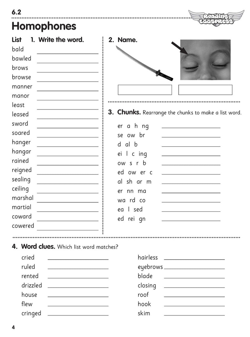 Sample interior page from the ABC Reading Eggspress Spelling Workbook Year 6, showing written spelling activities