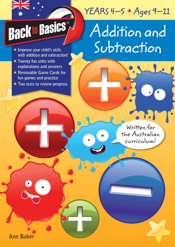 Front cover of the Blake's Back to Basics Addition and Subtraction Years 4-5 workbook from Pascal Press, shown as the main product image