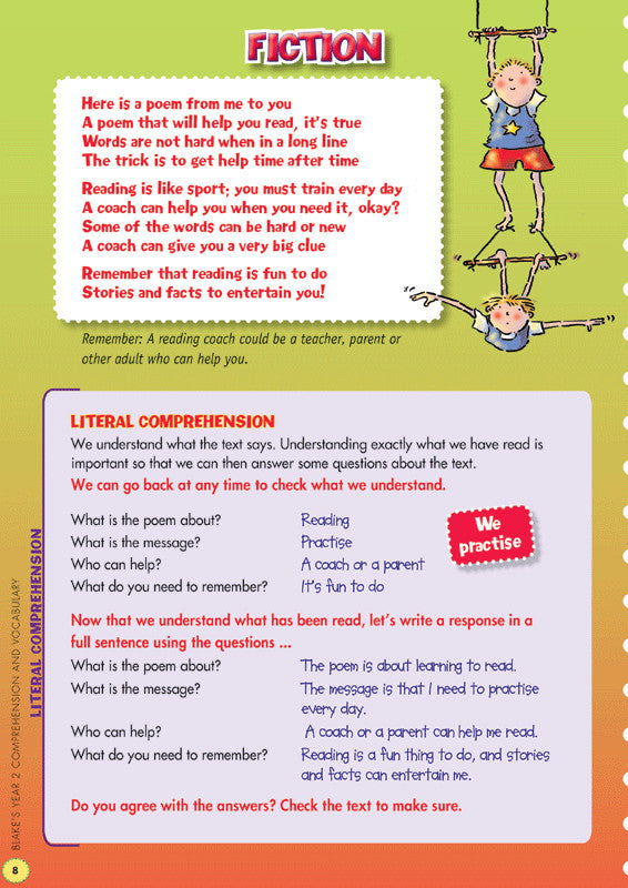 Preview image from the Blake's Back to Basics Comprehension and Vocabulary Year 2 workbook as shown in the publisher gallery