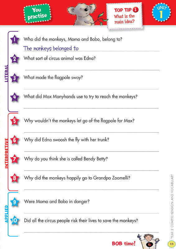 Preview image from the Blake's Back to Basics Comprehension and Vocabulary Year 2 workbook as shown in the publisher gallery