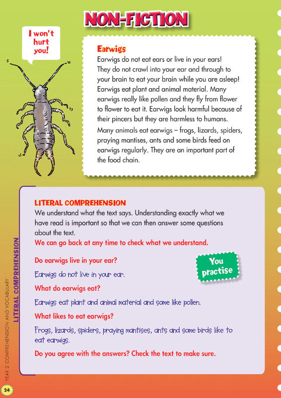 Preview image from the Blake's Back to Basics Comprehension and Vocabulary Year 2 workbook as shown in the publisher gallery