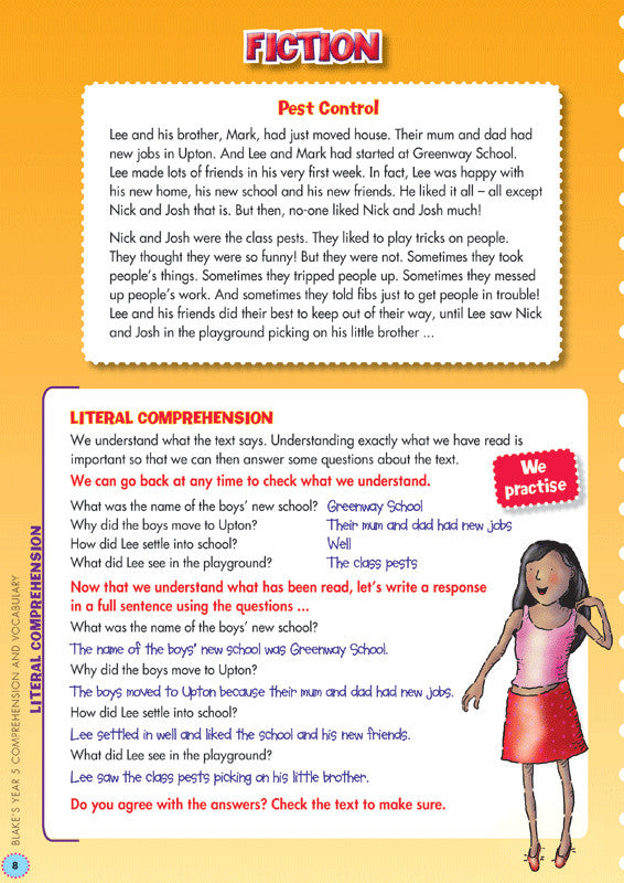 Preview image from the Blake's Back to Basics Comprehension and Vocabulary Year 5 workbook as shown in the publisher gallery