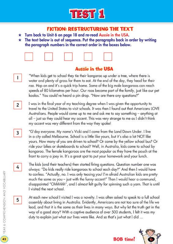 Sample interior page from the Blake's Back to Basics Comprehension and Vocabulary Year 6 workbook as shown in the publisher gallery