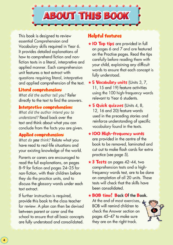 Sample interior page from the Blake's Back to Basics Comprehension and Vocabulary Year 6 workbook as shown in the publisher gallery