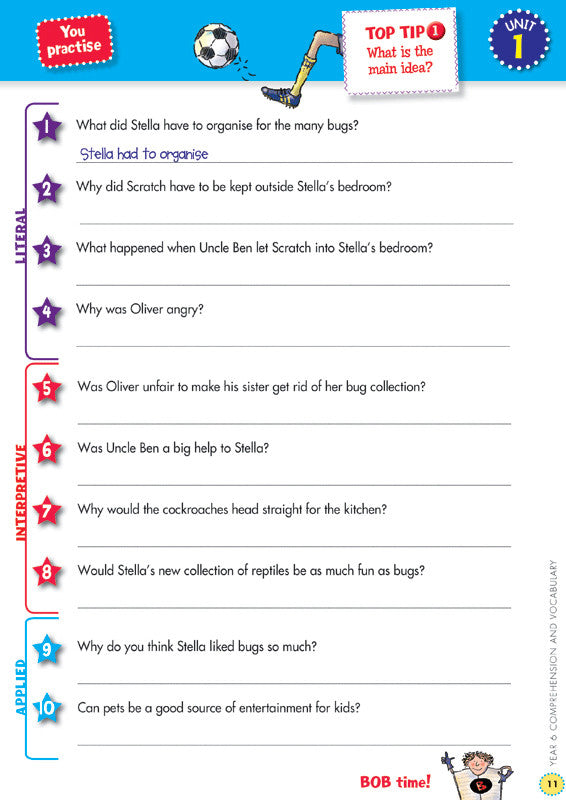 Sample interior page from the Blake's Back to Basics Comprehension and Vocabulary Year 6 workbook as shown in the publisher gallery