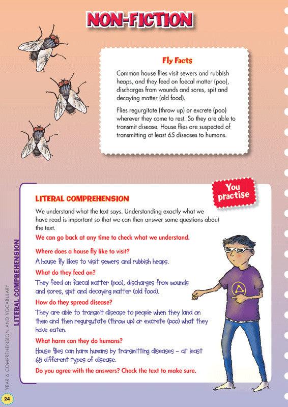 Sample interior page from the Blake's Back to Basics Comprehension and Vocabulary Year 6 workbook as shown in the publisher gallery