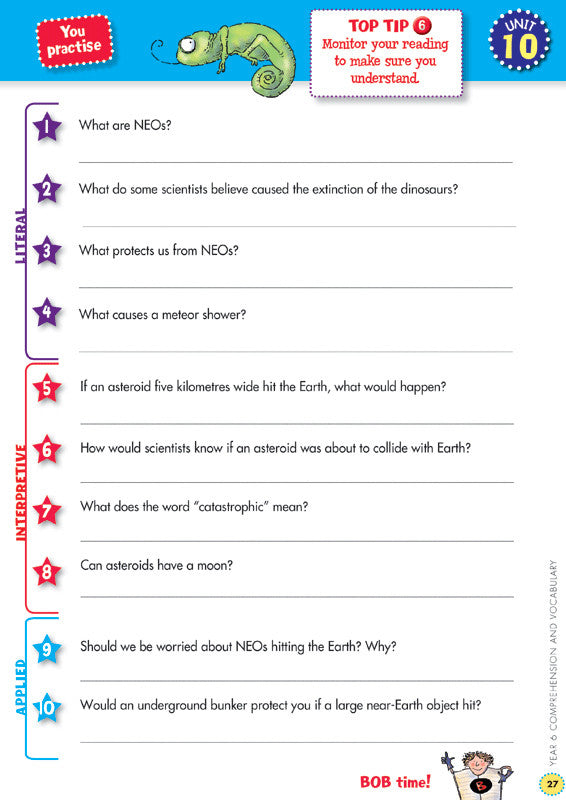 Sample interior page from the Blake's Back to Basics Comprehension and Vocabulary Year 6 workbook as shown in the publisher gallery