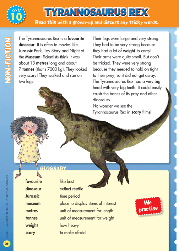 Sample interior page from the Blake's Back to Basics Comprehension and Vocabulary Year 1 workbook showing a unit of practice activities