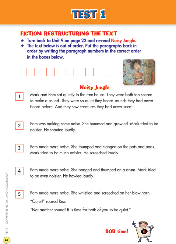 Sample interior page from the Blake's Back to Basics Comprehension and Vocabulary Year 1 workbook showing a unit of practice activities