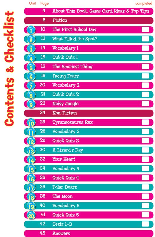 Contents page from the Blake's Back to Basics Comprehension and Vocabulary Year 1 workbook listing the units in the book