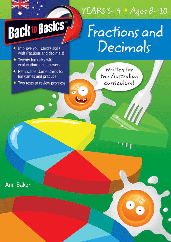 Front cover of the Blake's Back to Basics Fractions and Decimals Years 3-4 workbook from Pascal Press, shown as the main product image