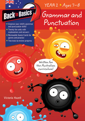 Front cover of the Blake's Back to Basics Grammar and Punctuation Year 2 workbook by Victoria Hazell, published by Pascal Press