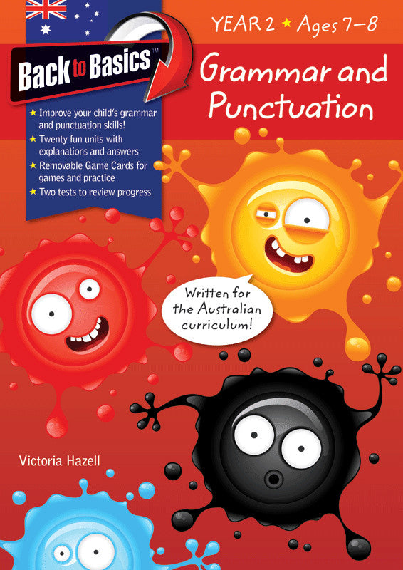 Front cover of the Blake's Back to Basics Grammar and Punctuation Year 2 workbook by Victoria Hazell, published by Pascal Press