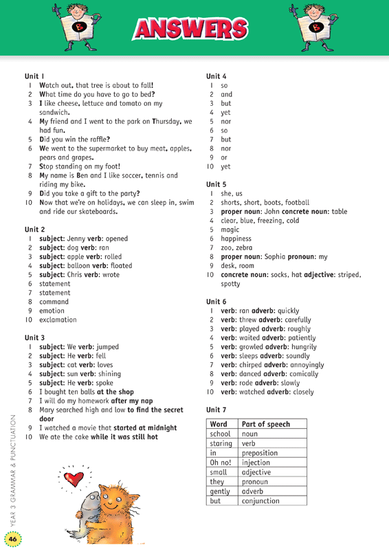 Sample interior page from the Blake's Back to Basics Grammar and Punctuation Year 3 workbook showing a unit of practice activities
