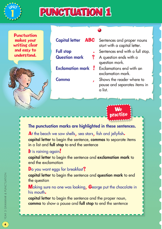 Sample interior page from the Blake's Back to Basics Grammar and Punctuation Year 3 workbook showing a unit of practice activities