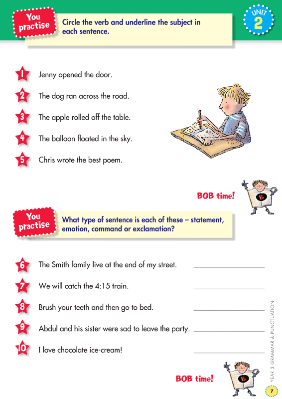 Sample interior page from the Blake's Back to Basics Grammar and Punctuation Year 3 workbook showing a unit of practice activities
