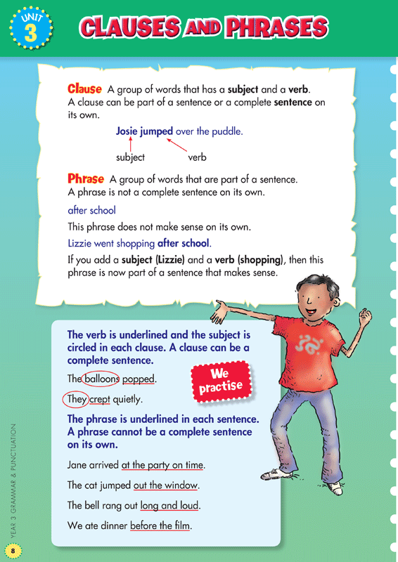 Sample interior page from the Blake's Back to Basics Grammar and Punctuation Year 3 workbook showing a unit of practice activities