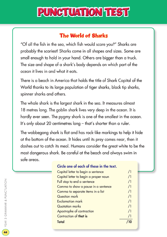 Sample interior page from the Blake's Back to Basics Grammar and Punctuation Year 3 workbook showing a unit of practice activities