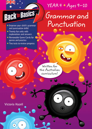 Front cover of the Blake's Back to Basics Grammar and Punctuation Year 4 workbook by Victoria Hazell, published by Pascal Press