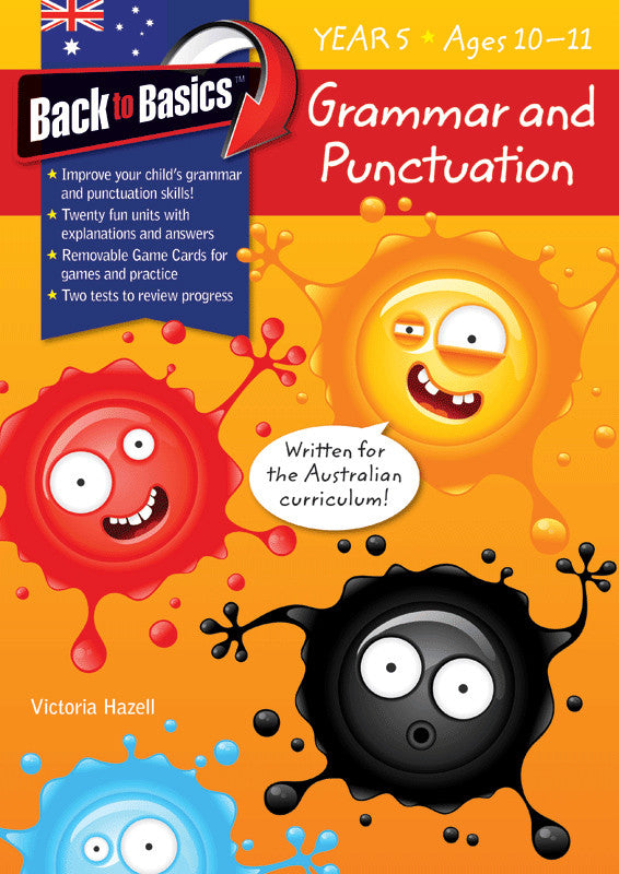 Front cover of the Blake's Back to Basics Grammar and Punctuation Year 5 workbook by Victoria Hazell, published by Pascal Press