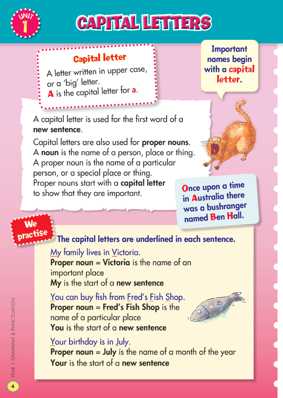 Sample interior page from the Blake's Back to Basics Grammar and Punctuation Year 1 workbook showing a unit of practice activities