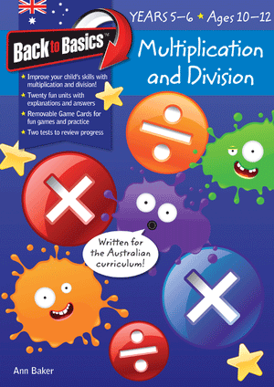 Front cover of the Blake's Back to Basics Multiplication and Division Years 5-6 workbook from Pascal Press, shown as the main product image