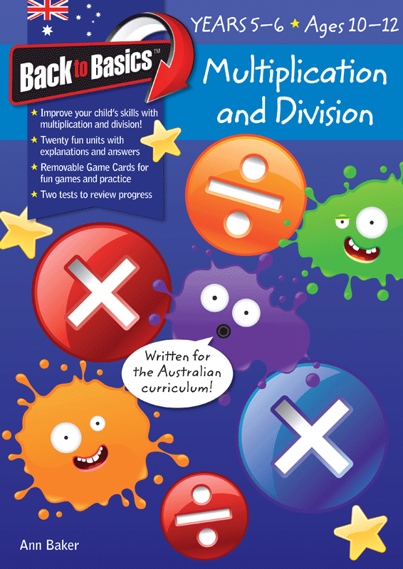 Front cover of the Blake's Back to Basics Multiplication and Division Years 5-6 workbook from Pascal Press, shown as the main product image