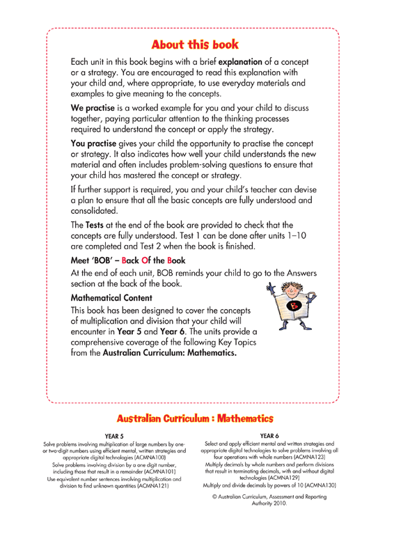 About this book page from the Blake's Back to Basics Multiplication and Division Years 5-6 workbook explaining how each unit is set out