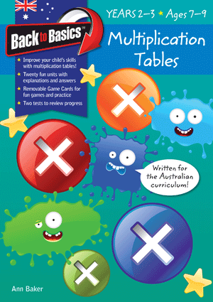Front cover of the Blake's Back to Basics Multiplication Tables Book 1 Years 2-3 workbook from Pascal Press, shown as the main product image