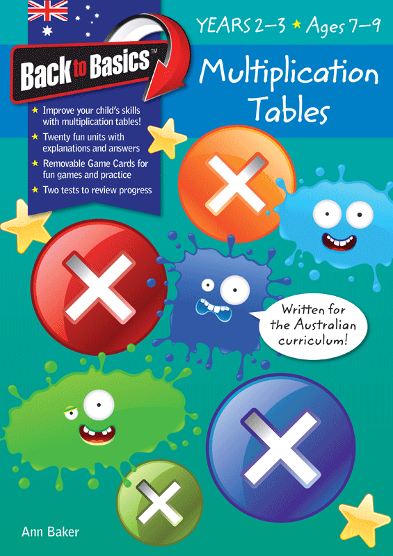 Front cover of the Blake's Back to Basics Multiplication Tables Book 1 Years 2-3 workbook from Pascal Press, shown as the main product image