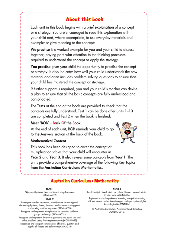 About this book page from the Blake's Back to Basics Multiplication Tables Book 1 Years 2-3 workbook explaining how each unit is set out
