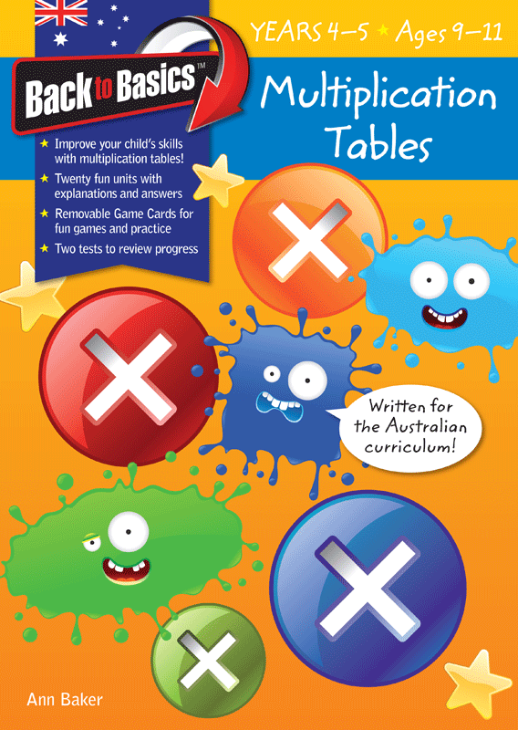 Front cover of the Blake's Back to Basics Multiplication Tables Book 2 Years 4-5 workbook from Pascal Press, shown as the main product image