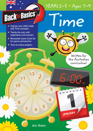Front cover of the Blake's Back to Basics Time Years 2-3 workbook from Pascal Press, shown as the main product image