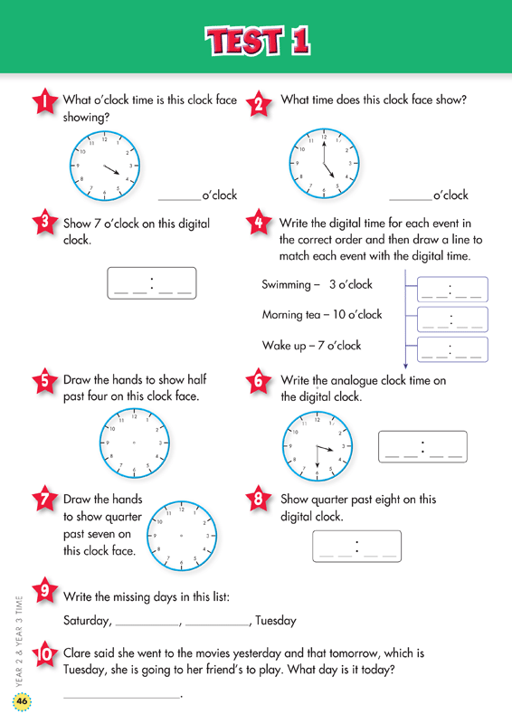 Sample interior page from the Blake's Back to Basics Time Years 2-3 workbook as shown in the publisher gallery
