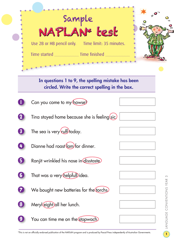 Pull-out practice test page from the Blake's Back to Basics Year 3 NAPLAN-style Language Conventions workbook