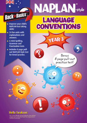 Front cover of the Blake's Back to Basics Year 3 NAPLAN-style Language Conventions workbook from Pascal Press, shown as the main product image