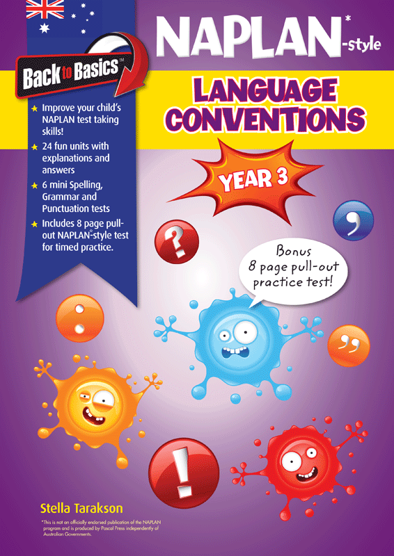 Front cover of the Blake's Back to Basics Year 3 NAPLAN-style Language Conventions workbook from Pascal Press, shown as the main product image