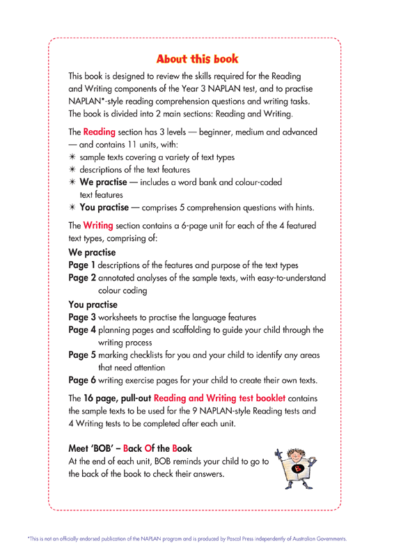Preliminary page from the front of the Blake's Back to Basics Year 3 NAPLAN-style Reading and Writing workbook