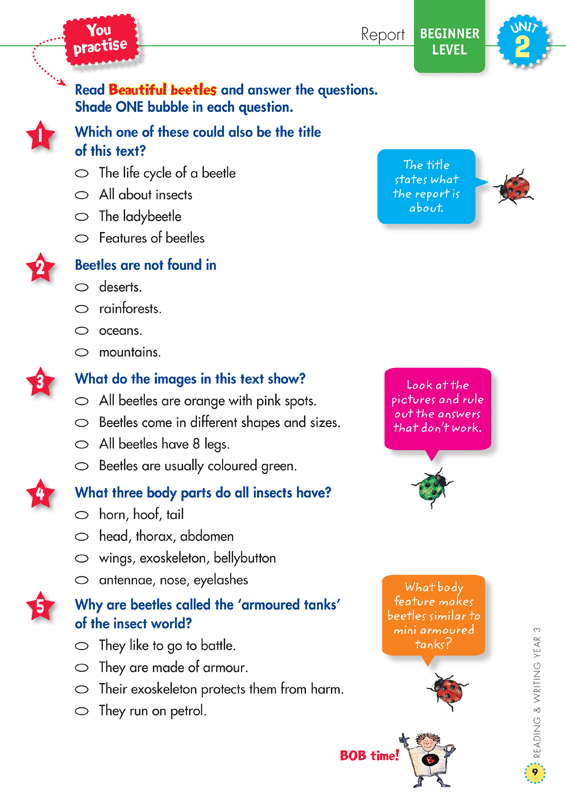 Sample interior page from the Blake's Back to Basics Year 3 NAPLAN-style Reading and Writing workbook as shown in the publisher gallery
